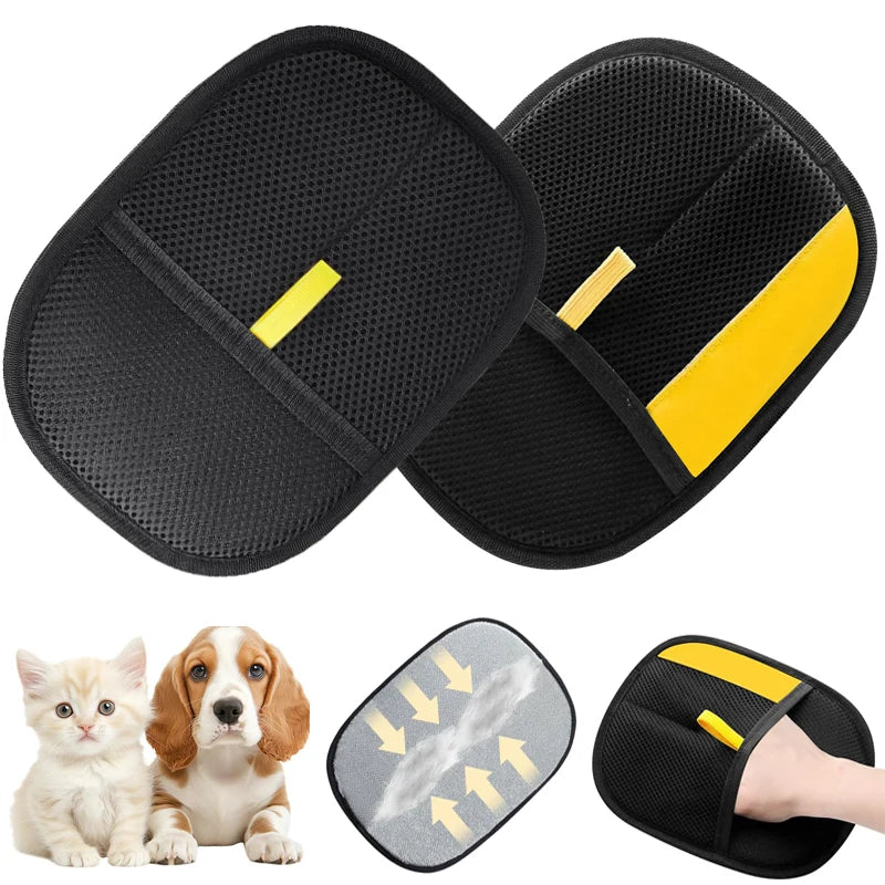 Guanti per rimozione peli animali – doppia spazzola, riutilizzabili, nero/giallo