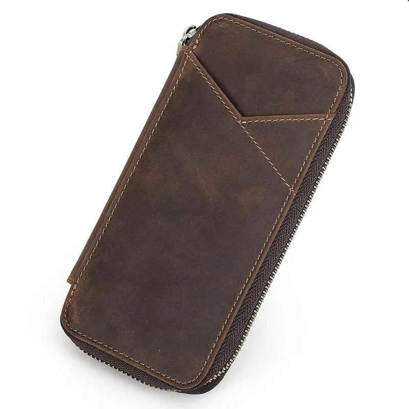 Porte-stylos en cuir véritable avec 4 compartiments, fermeture éclair, fait main