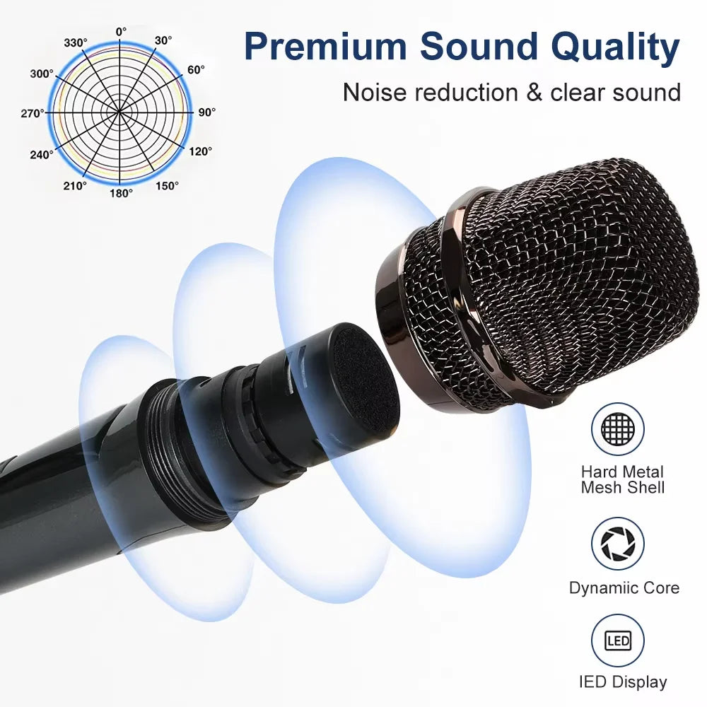 Microfono wireless UHF a 2 canali per karaoke, canto e presentazioni