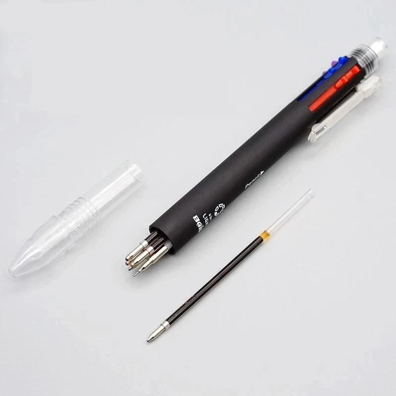 Set 6 in 1 Penna a sfera multicolore + matita meccanica con gomma, 5 colori