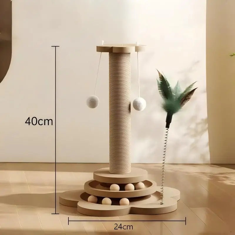 Gioco Gatto in Legno con Disco Rotante e Palline – Tappetino Graffiabile Sisal