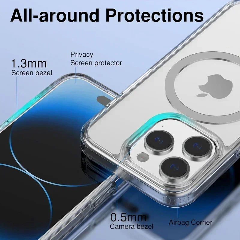 Magnetic Original Clear Case For iPhone 17 18 16 15 14 13 12 11 Pro Max Mini XS XR Funda For Magsafe Silicone Transparent Cover