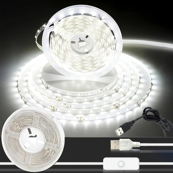 1-5m 5V LED Strip Lights USB 2835 SMD TV Backlight Tape Warm/Cool White 60LEDs/m for Bedroom Wardrobe Kitchen Cabinet Decoration