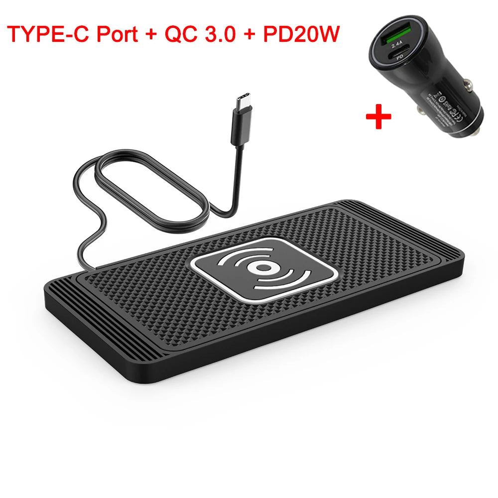 Pad ricarica wireless auto 15W silicone antiscivolo per iPhone e Android