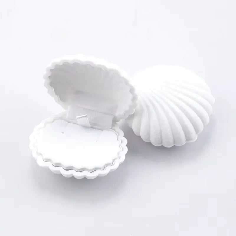Scatola gioielli a forma di conchiglia in velluto, porta anelli da matrimonio