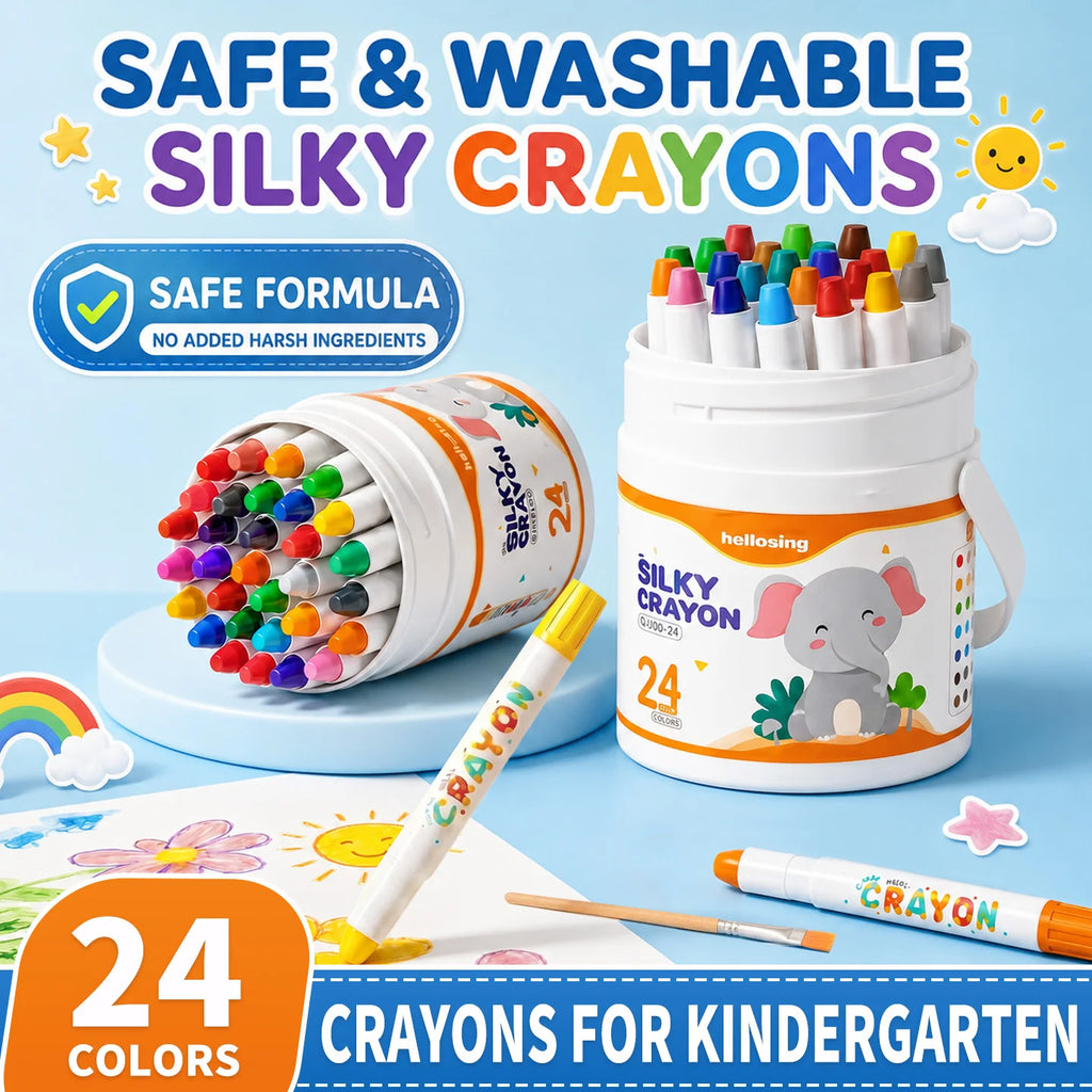 Silky Smooth Crayon Set Twist-Up Crayons, 12-Piece/24-Piece Washable Crayons Travel Art Supplies School & Home Art Supplies
