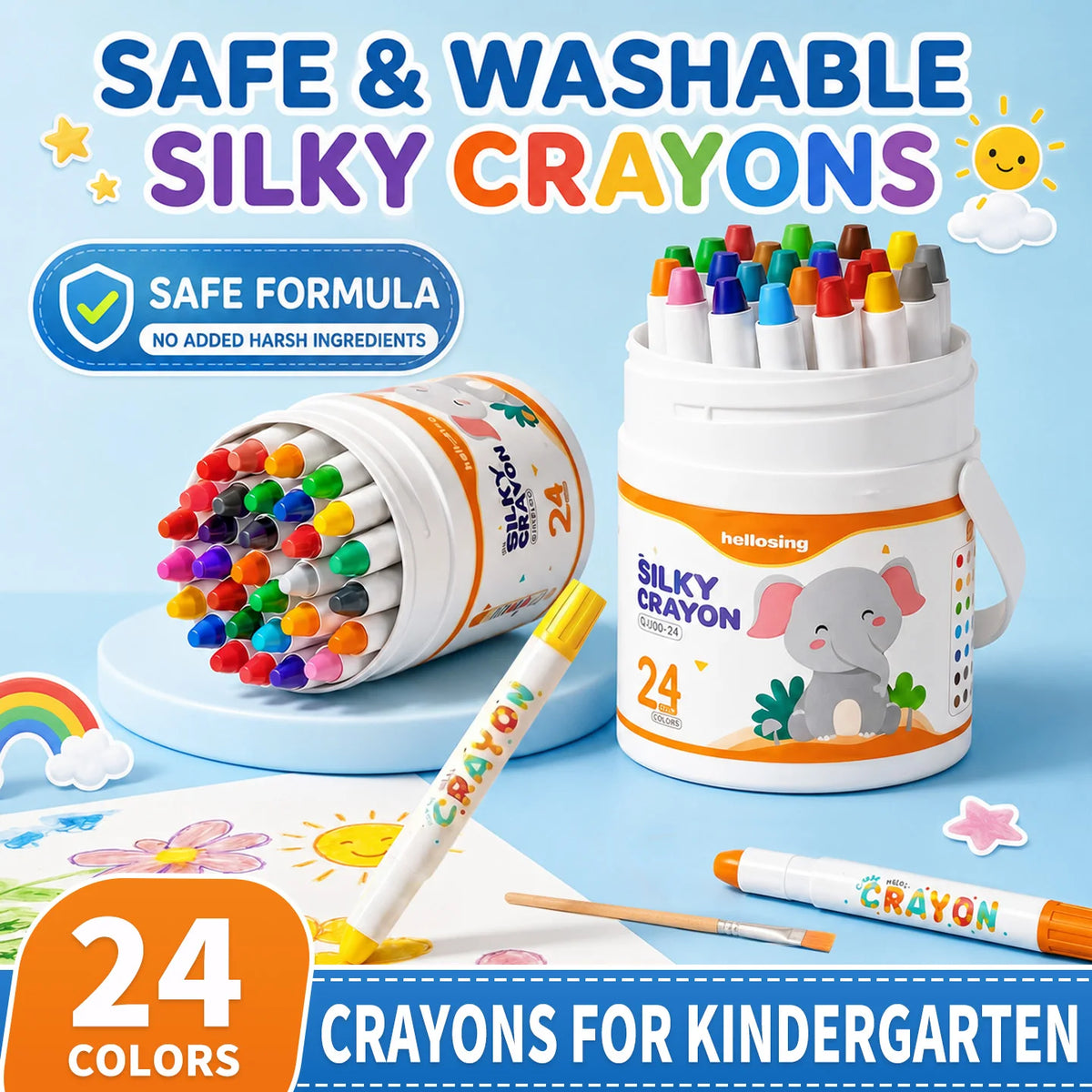 Silky Smooth Crayon Set Twist-Up Crayons, 12-Piece/24-Piece Washable Crayons Travel Art Supplies School & Home Art Supplies