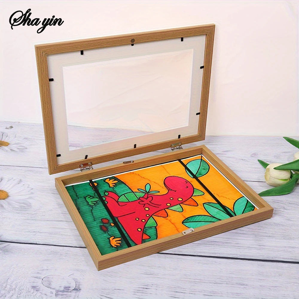 Cornice fotografica in legno Flip Up A4, magnetica e contenitore