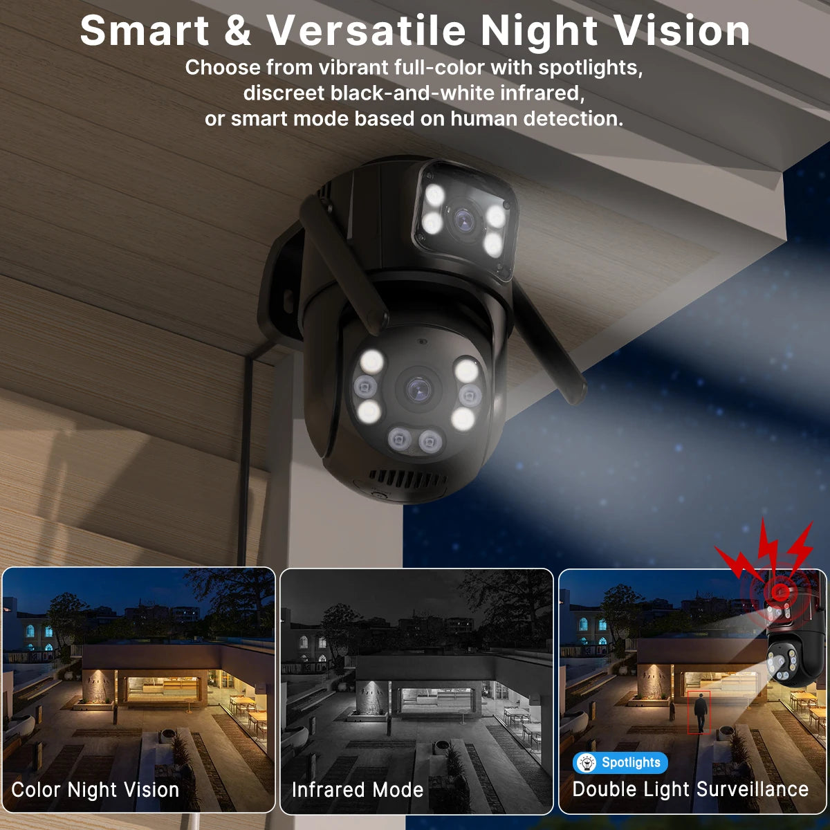 Camera Wi‑Fi 8MP PTZ con doppia lente, AI tracking e visione notturna a colori