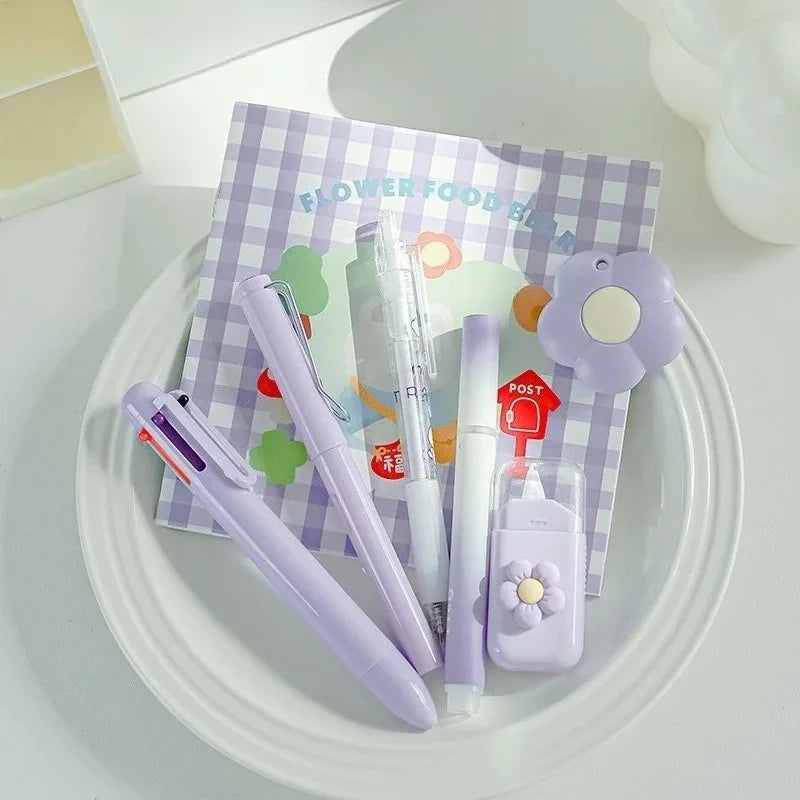 7pcs/set Cream Color Cute Stationery Set Office Supplies School Student Gift Kawaii Writing Supplies