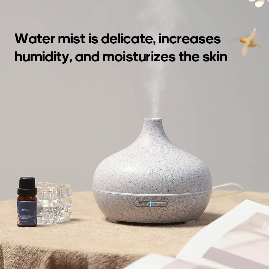 Diffusore ad aromaterapia ultrasuoni 300 ml con design legno, 3 timer e luce USB