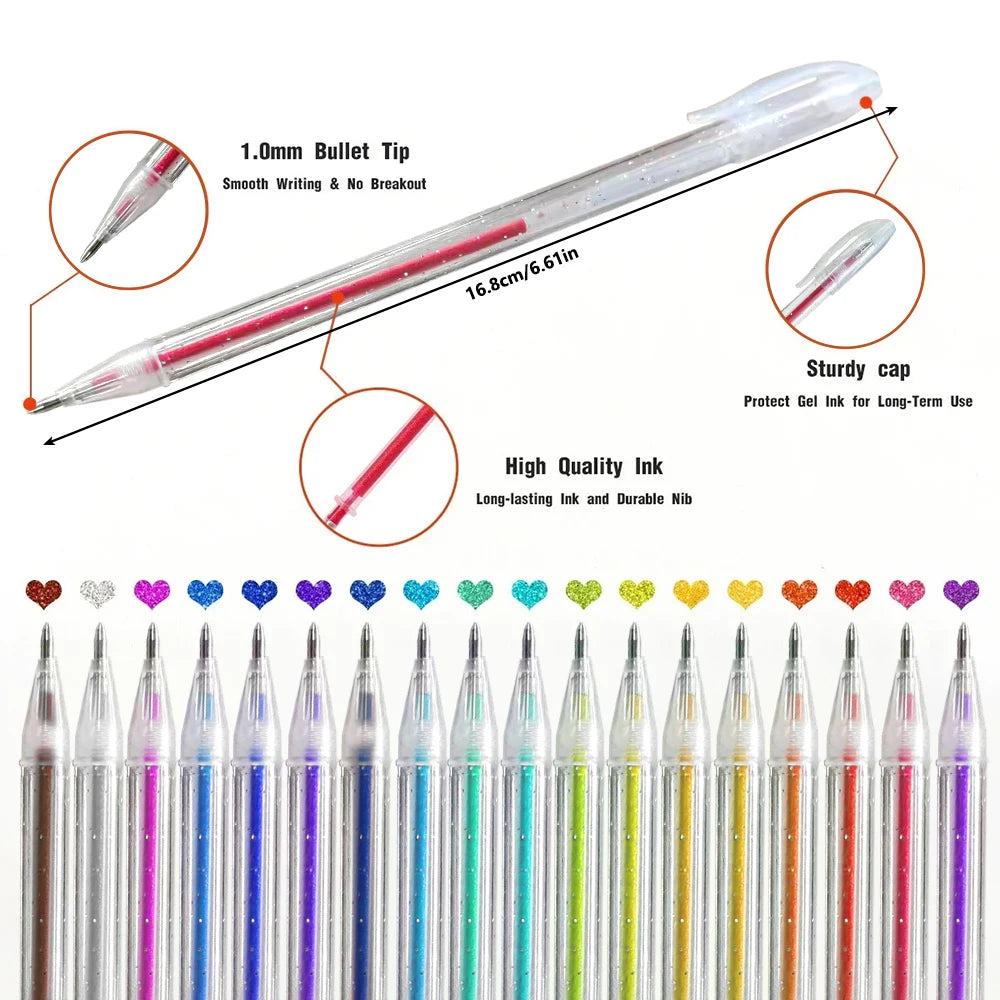 Set of 8-60 Metallic Glitter Gel Pens 1.0 mm Color Ballpoint Pen Book Card Long Lasting Writing Drawing Marking Coloring DIY Art