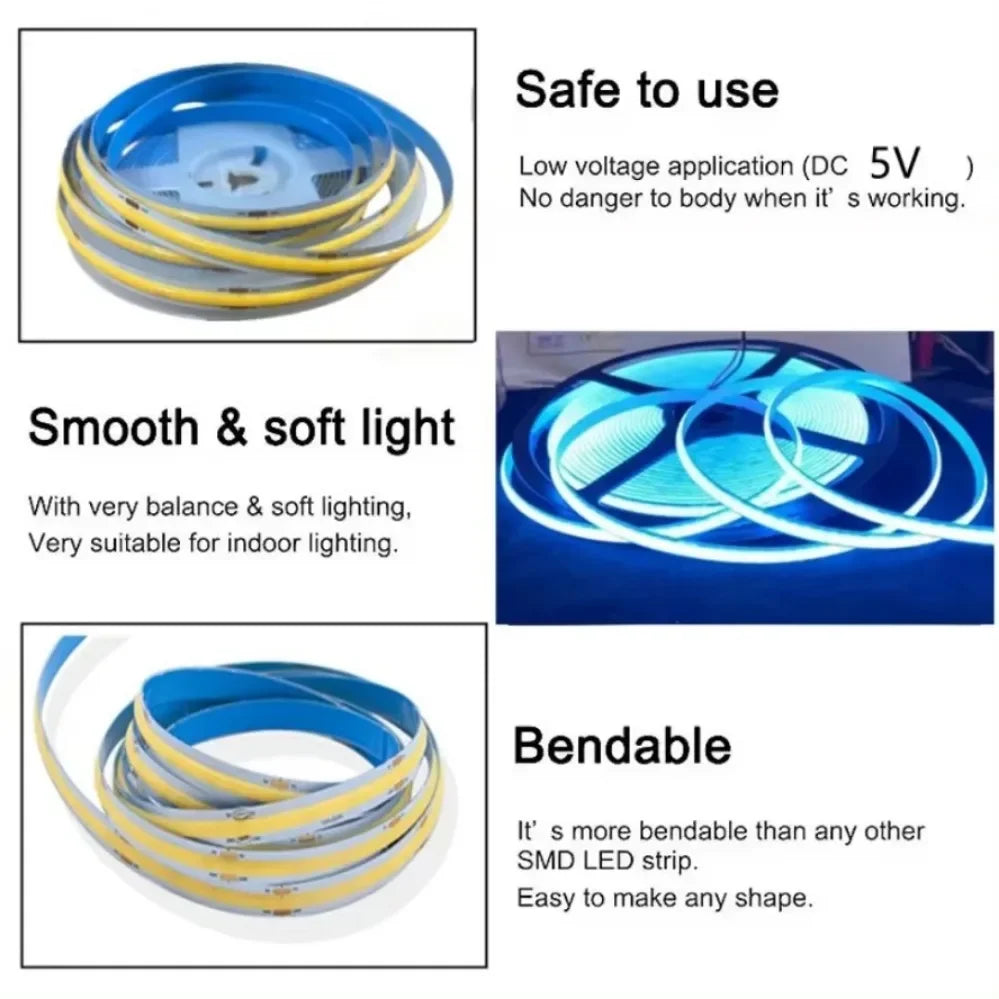 Striscia LED USB 5V COB dimmerabile con sensore touch per TV, specchio e cucina