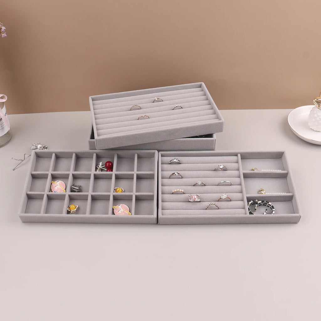 Velvet Jewelry Display Stackable Exquisite Jewellery Holder Portable Ring Earrings Necklace Organizer Box Organizator De Boys