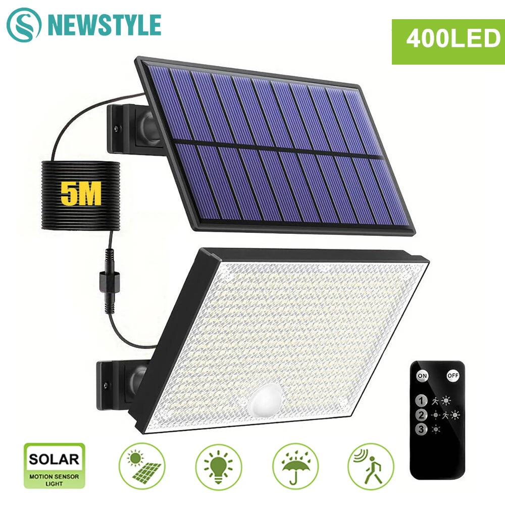 Lampada da Giardino Solare a LED con Sensore di Movimento IP65 – 400 LED, 5 m