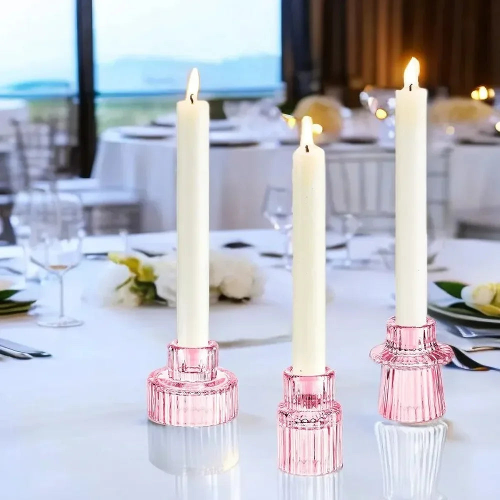 Set 3 portacandele in vetro a cono doppio lato, per matrimoni e decorazioni