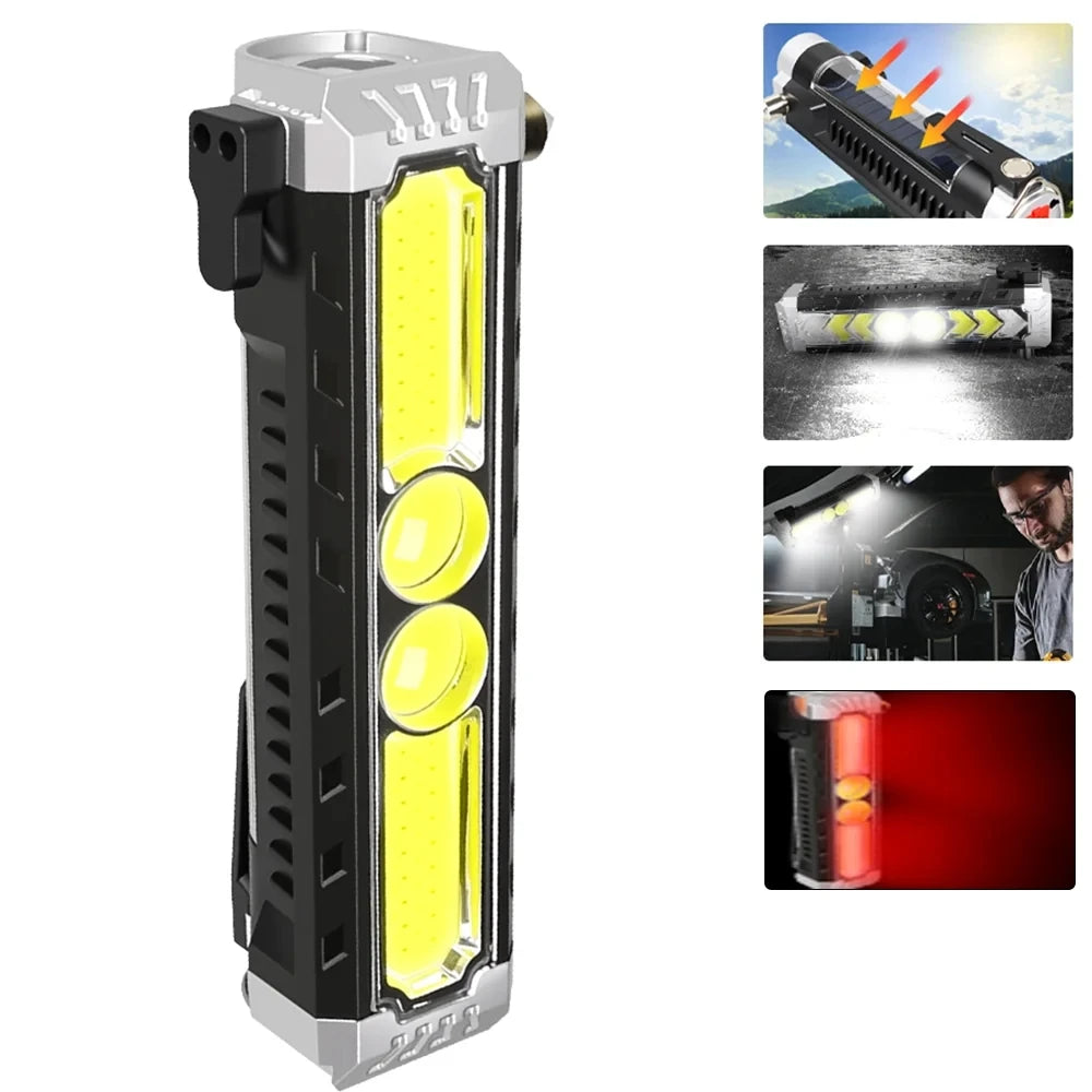 Mini torcia LED portachiavi 6 modalità con cacciavite, apribottiglie e martello