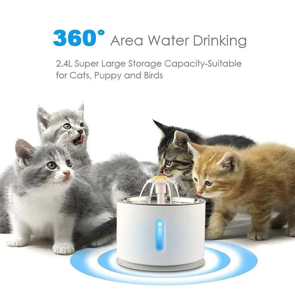 Fontana d'acqua per gatti 3,2 L in acciaio inox, USB, silenziosa con luce LED