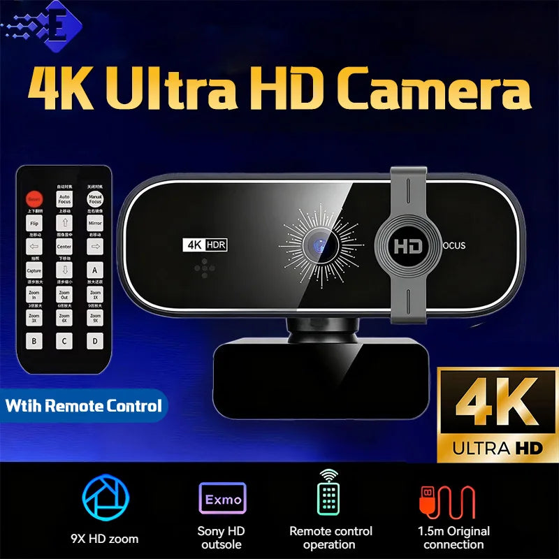 Webcam 4K con autofocus, copertura privacy e telecomando – Plug & Play