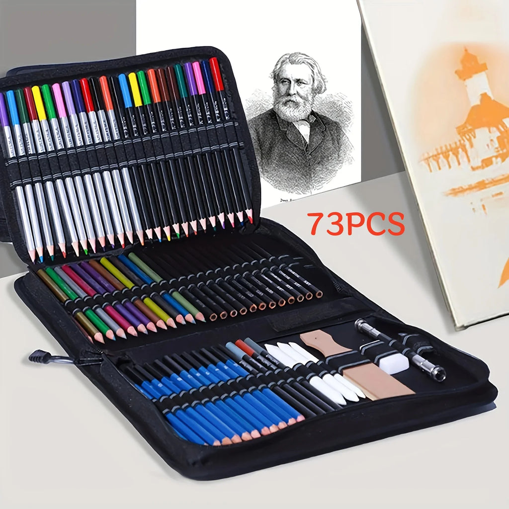 Set da disegno 42/73/146 con taccuino a 3 colori, matite grafite e carboncino