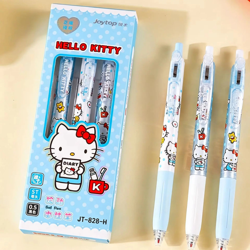 3 Pcs/Set Sanrio Erasable Gel Pen Hello Kitty Kuromi Cinnamoroll 0.5mm Black Ink School Office Supplies Stationery Gifts