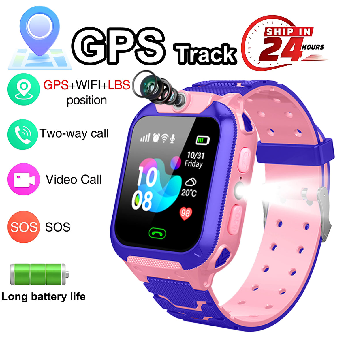 Smartwatch 5G impermeabile IP67 per bambini con GPS, SOS e chiamate