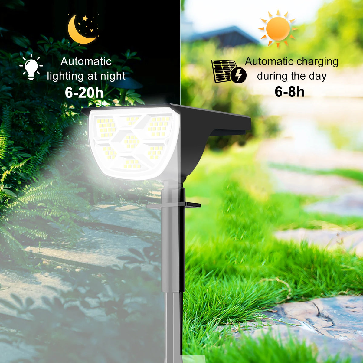 Spotlight solare LED 72 LED IP65, 3 modalità luce, installazione semplice