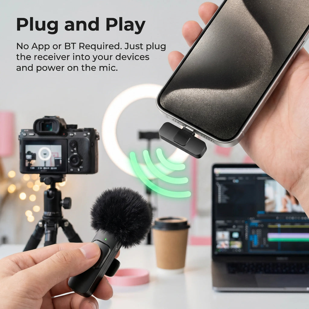 Wireless Lapel Microphone, Lightning Connector, mini Clip Microphone, Suitable for Live Streaming, Vlogs, Interviews.