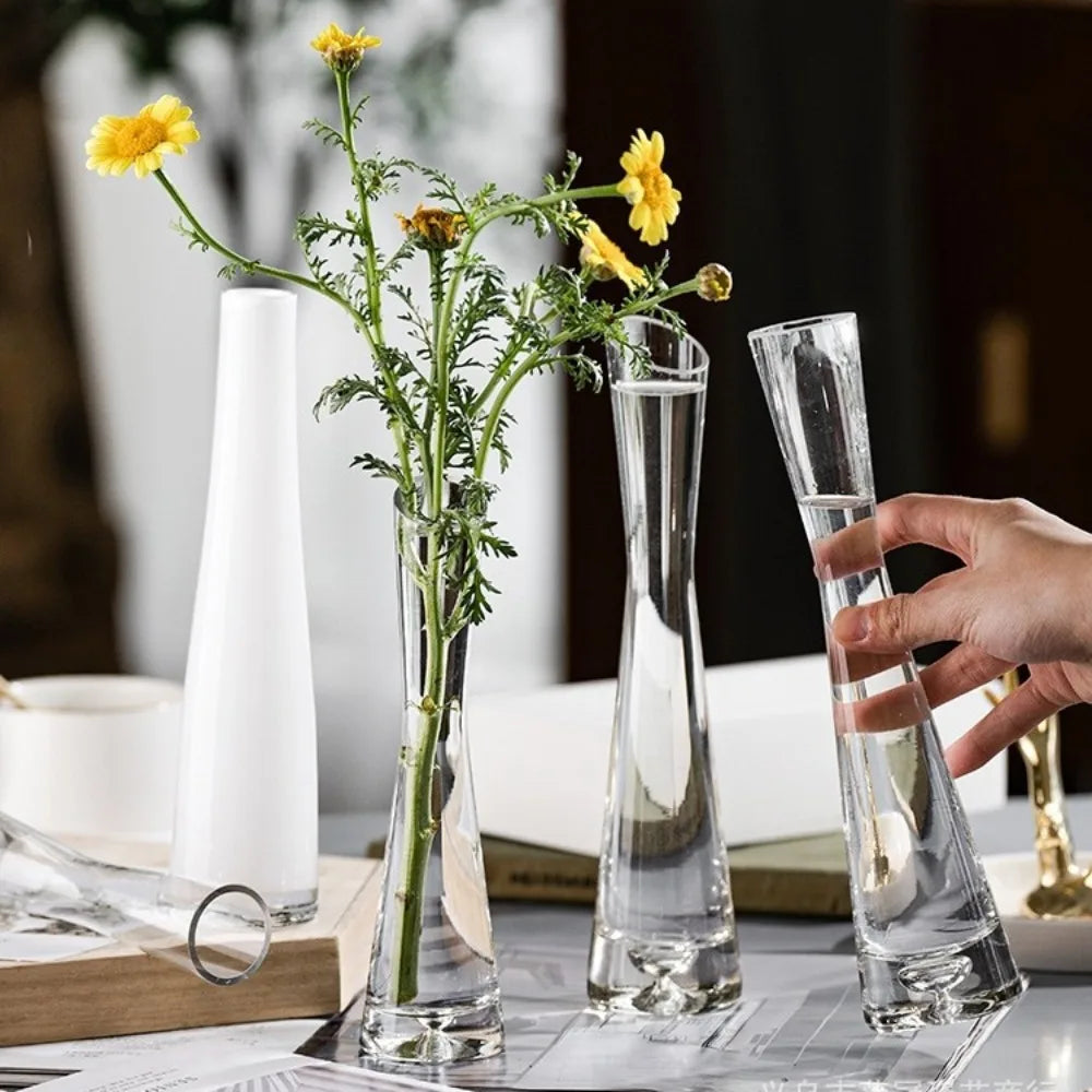 Creative European Style Transparent Glass Slanted Mouth Artistic Simple Vase Hydroponics Plant Flower VaseTable Home Decor