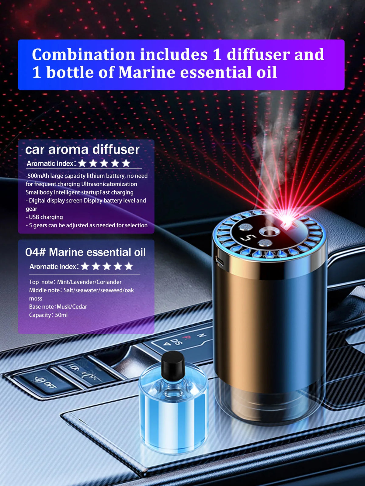 Lampada romantica a luce multicolore ricaricabile con diffusore aromatico per…