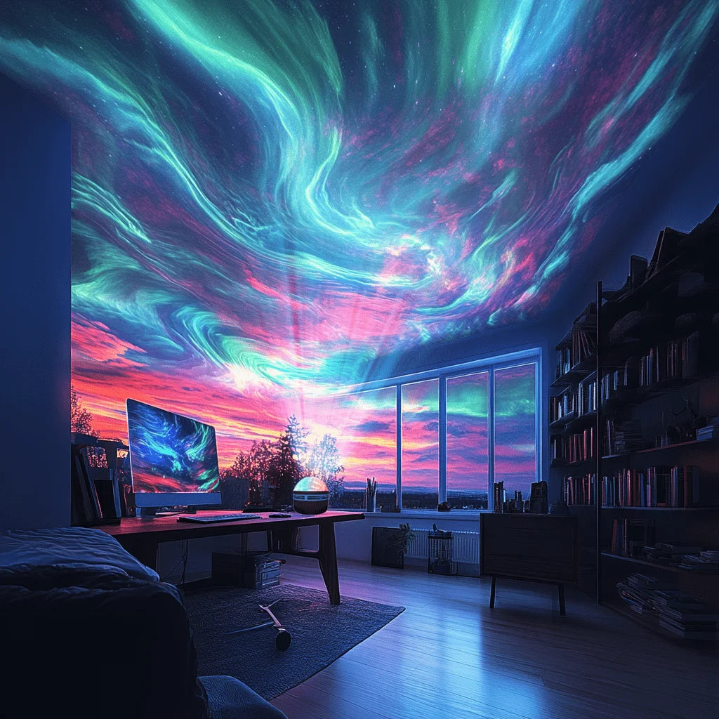 Lampada LED Proiettore Notturno 7 Colori Aurora Stellare con Telecomando USB
