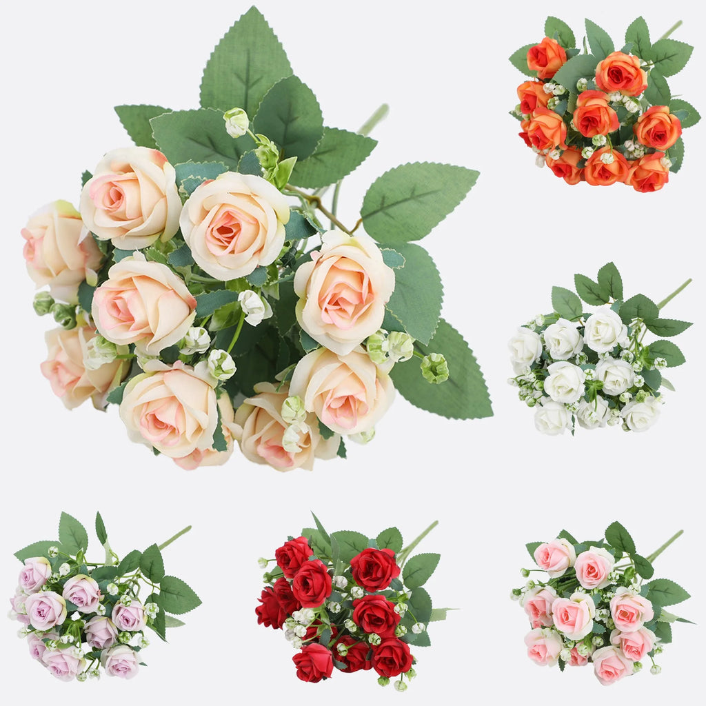 1Pcs Artificial Flowers Bouquet Silk Rose Fake Flowers for Home Room Table Vase Decor Wedding Decoration DIY Gifts Accessories