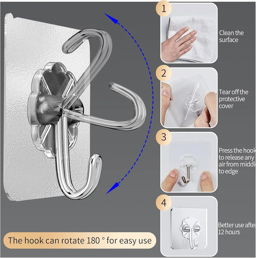 Ganci adesivi trasparenti in acciaio inox per cucina, bagno e porte