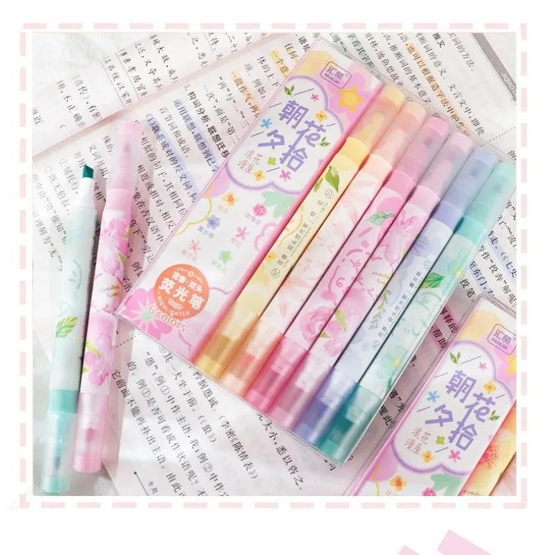6 Pennelli Highlight Doppia Testa Colori Pastello per Scuola e Ufficio