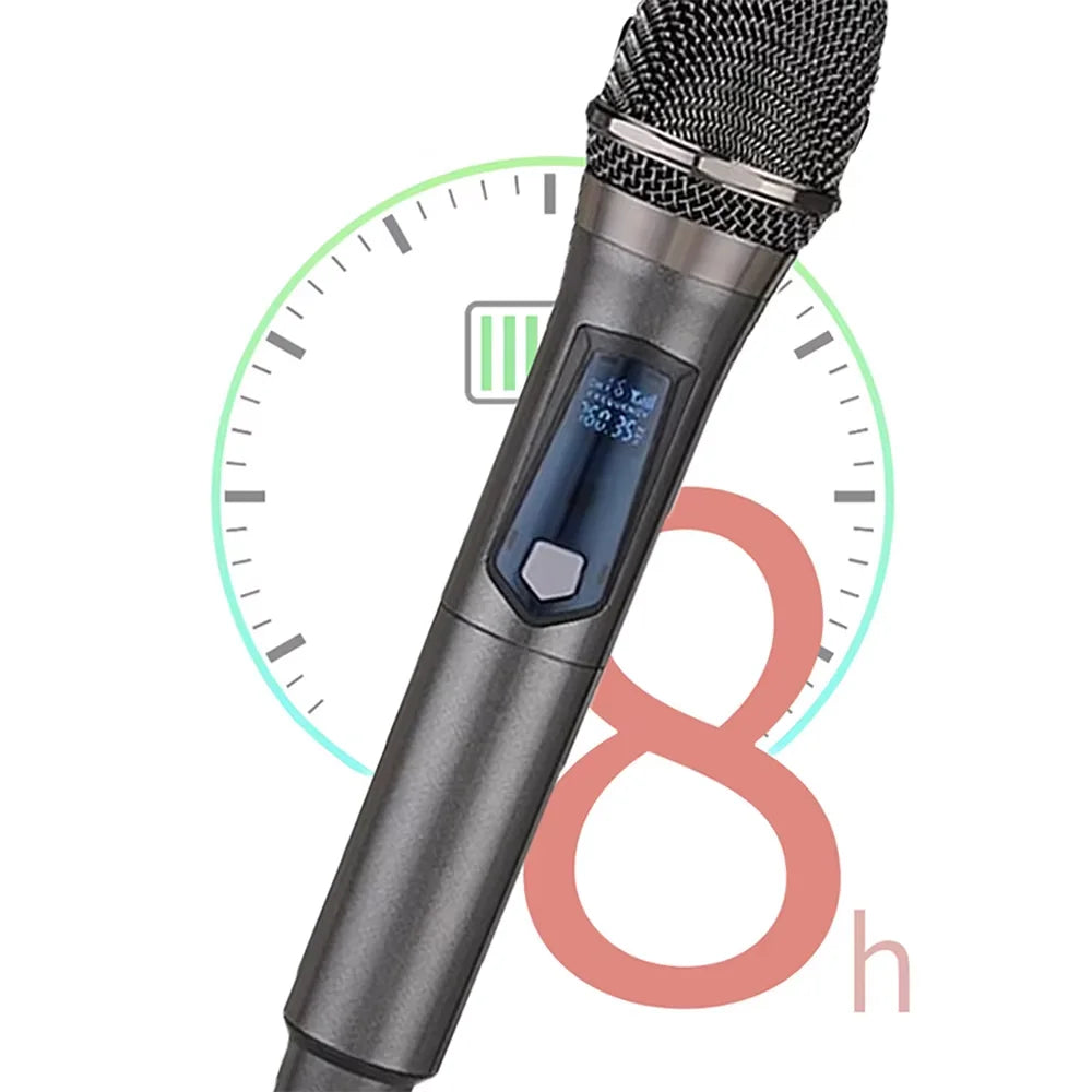 Microfono wireless UHF a 2 canali per karaoke, canto e presentazioni