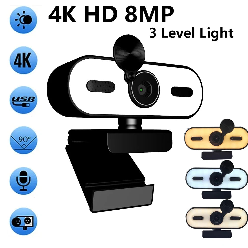 Webcam HD 4K 1080p con autofocus, microfono anti rumore e copertura privacy