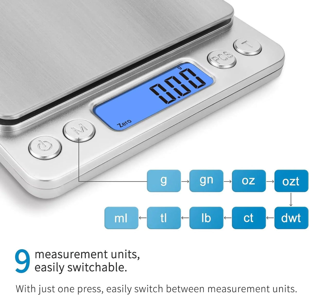 Bilancia da cucina digitale mini con vassoio, 6 modalità, display LCD, grammi e…