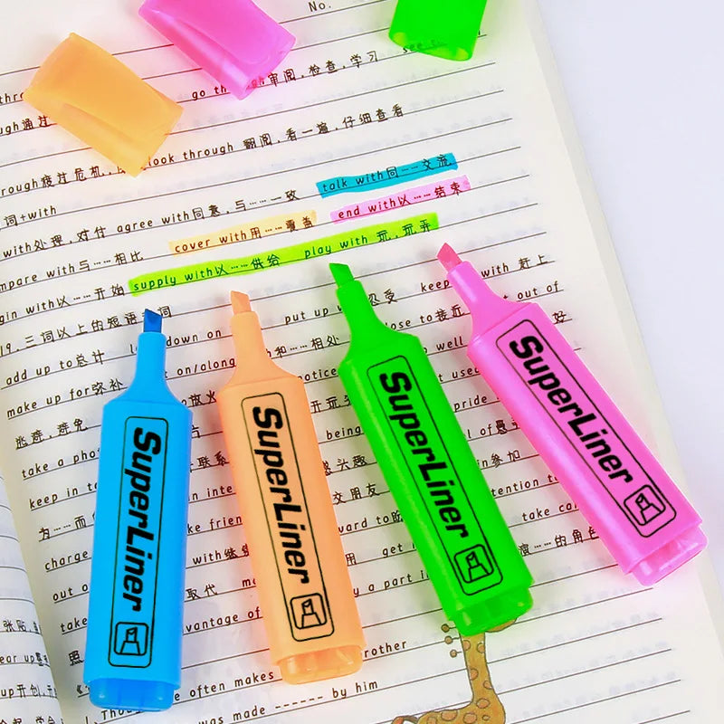 Set di 6 evidenziatori fluorescenti a punta larga per disegno, ufficio e scuola