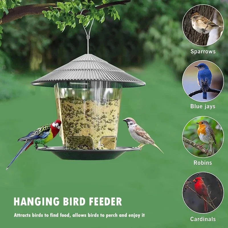 Mangime per uccelli da giardino con sospensione a forma di gazebo