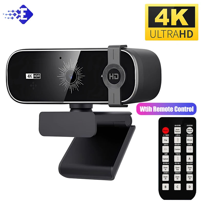 Webcam 4K con autofocus, copertura privacy e telecomando – Plug & Play