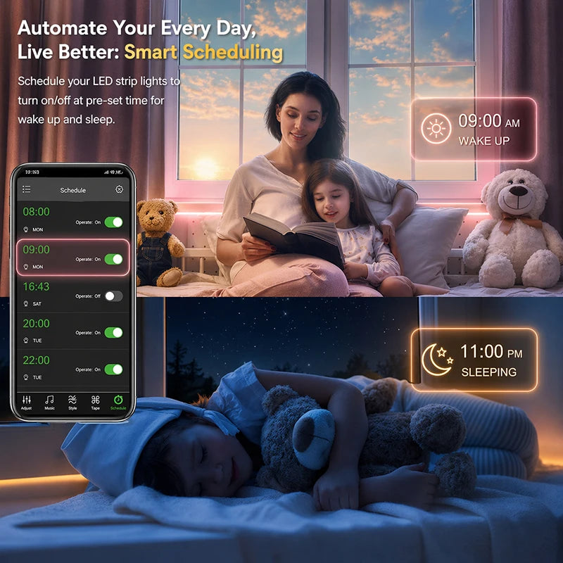 Striscia LED RGB 5-40 m con Bluetooth, sync musica e alimentatore