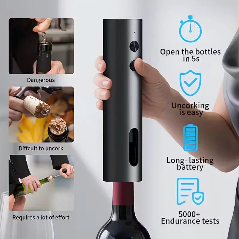 Apri Bottiglie Elettrico con Taglierina, Versatore e Tappo Sottovuoto USB‑C