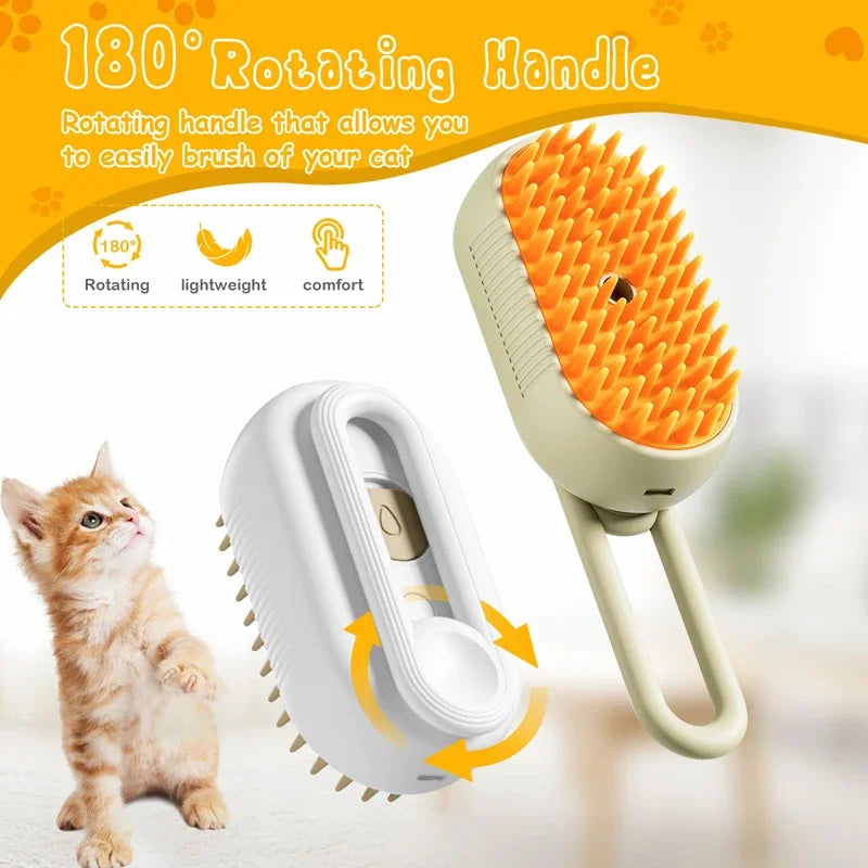 Spazzola a vapore 3‑in‑1 per gatti e cani – Cura del pelo e massaggio
