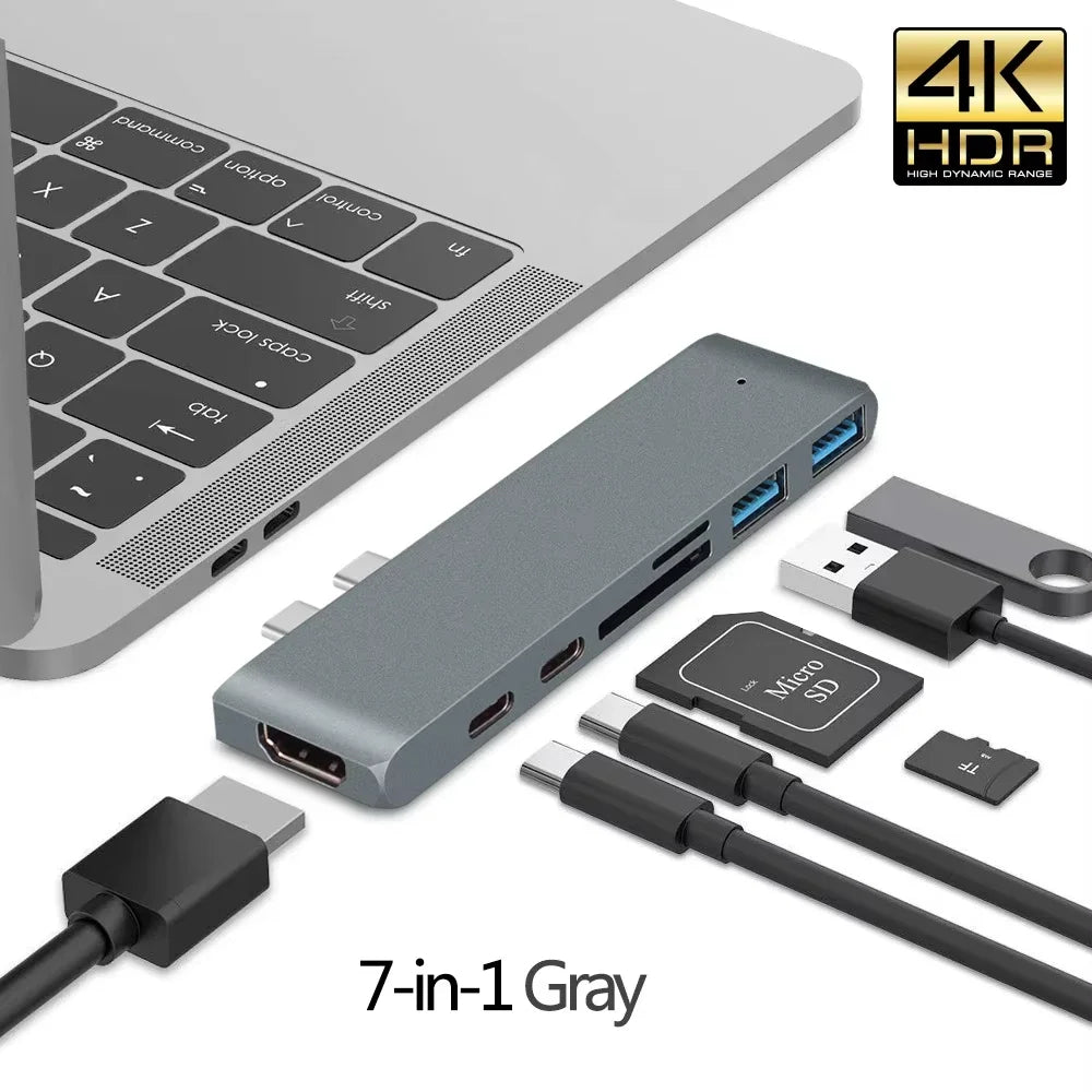 Hub USB‑C 3.1 con HDMI 4K, USB 3.0, lettore SD/TF e Power Delivery per MacBook
