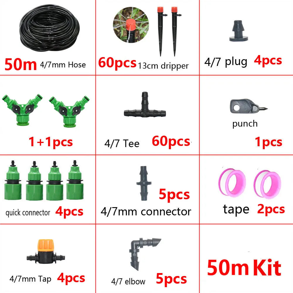 Irrigazione a goccia automatico 5‑50 m – Kit con gocciolatori rossi