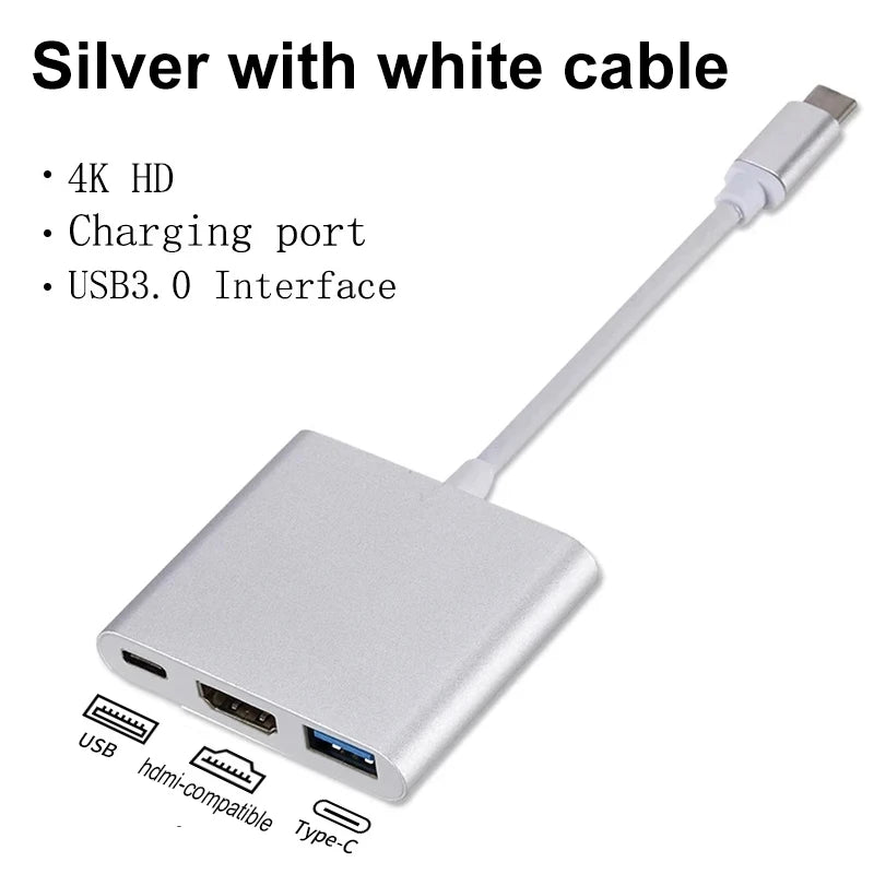 Hub USB‑C 3‑in‑1 HDMI 4K, PD e USB 3.0 – per MacBook, iPad, Samsung