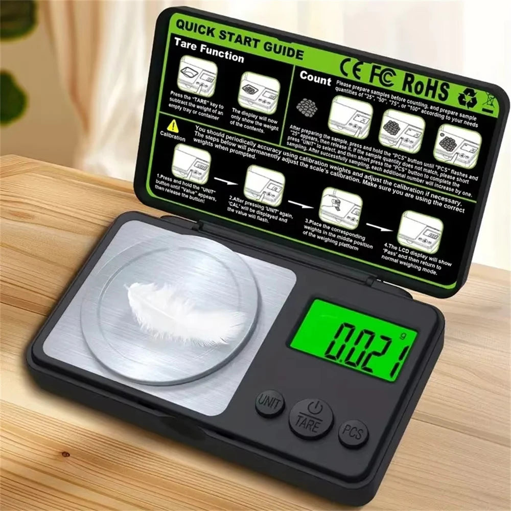 Bilancia di precisione 0,001 g LCD portatile, capacità 50 g/100 g, con pinze