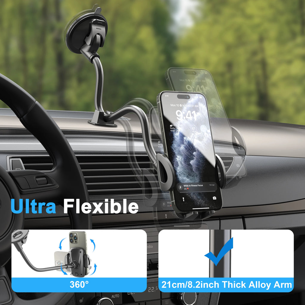 Supporto per cellulare da auto con braccio flessibile da 30 cm anti‑vibrazione