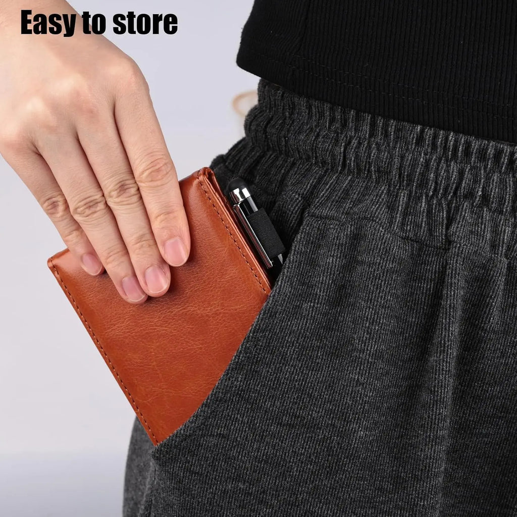 Mini Pocket Portable Notepad, Strap-On Pen Holder Meeting Notebook, Pu Leather Hard Cover Waterproof Notebook with Lined Pages, Diary, Work Office Meeting Notes Notebook, Accounting, Memo Notebook Ballpoint Pen Set
