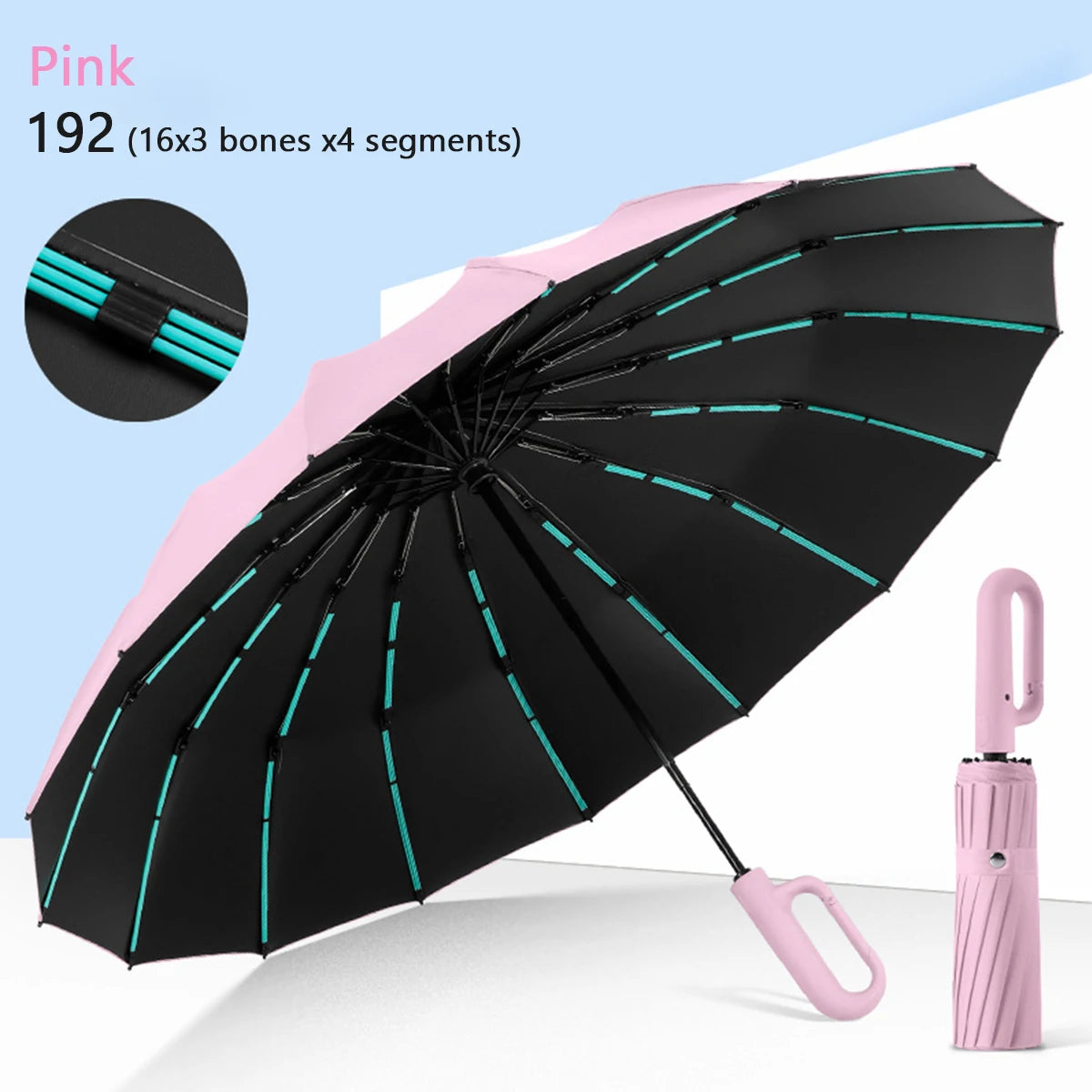 Ombrello pieghevole antivento 16K automatico con 192 stecche – Parasole unisex